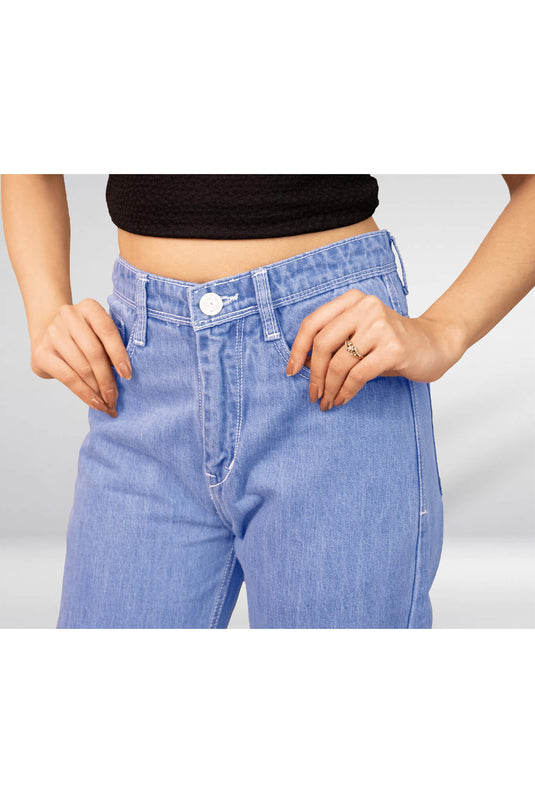 Baggy Fit Denim Pant with Full Belt | Wide Leg Jeans for Women - Groosberry Lifestyle