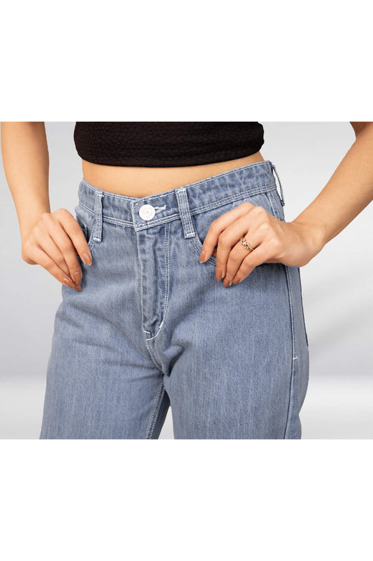 Baggy Fit Denim Pant with Full Belt | Wide Leg Jeans for Women - Groosberry Lifestyle