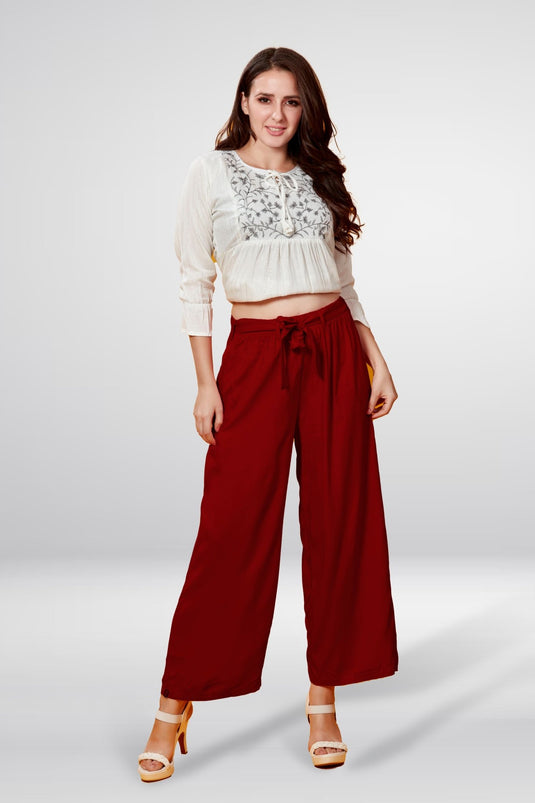 Solid Palazzo With Belt - Groosberry Lifestyle