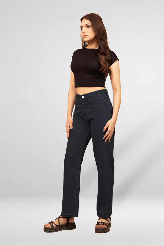 Baggy Fit Denim Pant with Full Belt | Wide Leg Jeans for Women - Groosberry Lifestyle