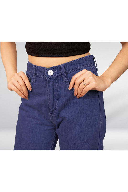 Baggy Fit Denim Pant with Full Belt | Wide Leg Jeans for Women - Groosberry Lifestyle