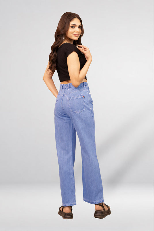 Baggy Fit Denim Pant with Full Belt | Wide Leg Jeans for Women - Groosberry Lifestyle